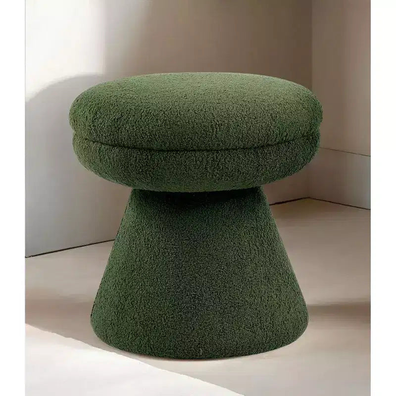 17.5 Mushroom Shape Accent Stool,Round Top Teddy Fabric Ottoman with Pedestal Base,Shearling-Like Pouf for Living Room,Bedroom,Entryway