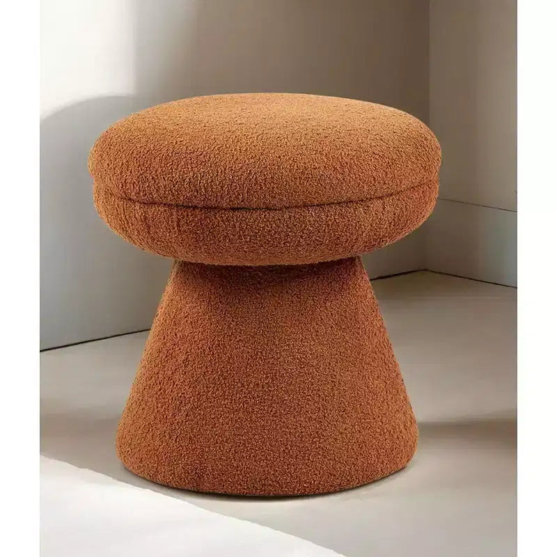 17.5 Mushroom Shape Accent Stool,Round Top Teddy Fabric Ottoman with Pedestal Base,Shearling-Like Pouf for Living Room,Bedroom,Entryway