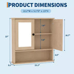 Wall Mount Mirror Medicine Cabinet, 22.2 Inch Bathroom Medicine Cabinet with Adjustable Shelf, Waterproof Cabinet for Bathroom Organization