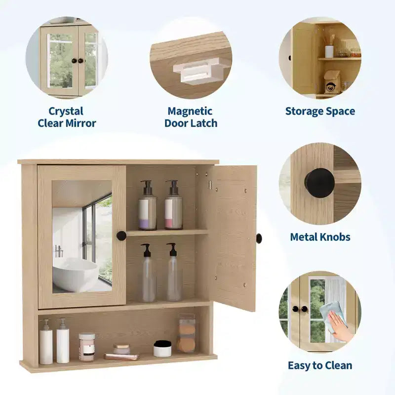 Wall Mount Mirror Medicine Cabinet, 22.2 Inch Bathroom Medicine Cabinet with Adjustable Shelf, Waterproof Cabinet for Bathroom Organization