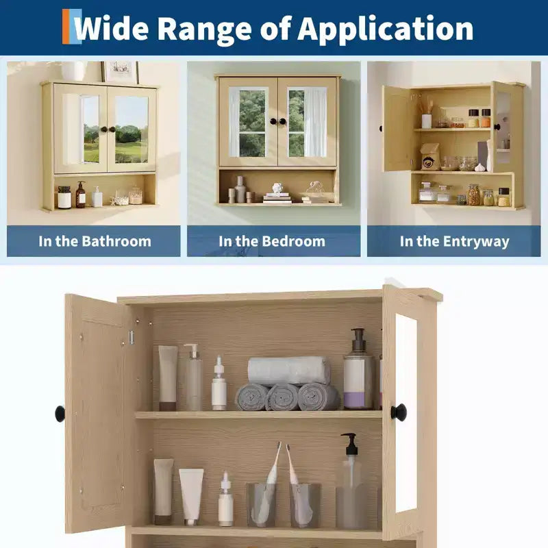 Wall Mount Mirror Medicine Cabinet, 22.2 Inch Bathroom Medicine Cabinet with Adjustable Shelf, Waterproof Cabinet for Bathroom Organization