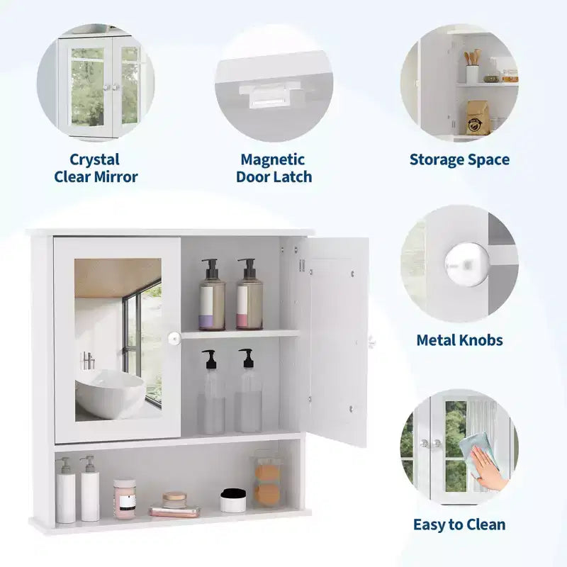 Wall Mount Mirror Medicine Cabinet, 22.2 Inch Bathroom Medicine Cabinet with Adjustable Shelf, Waterproof Cabinet for Bathroom Organization