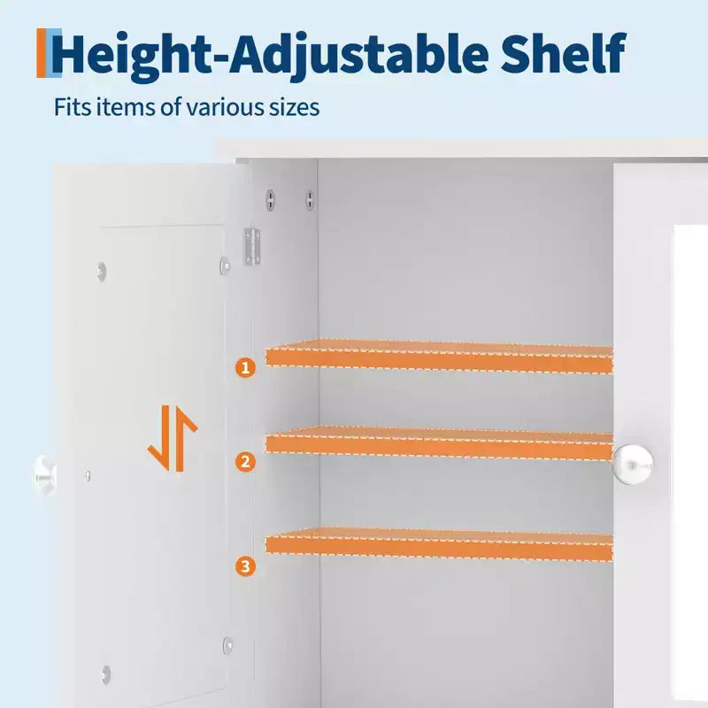 Wall Mount Mirror Medicine Cabinet, 22.2 Inch Bathroom Medicine Cabinet with Adjustable Shelf, Waterproof Cabinet for Bathroom Organization