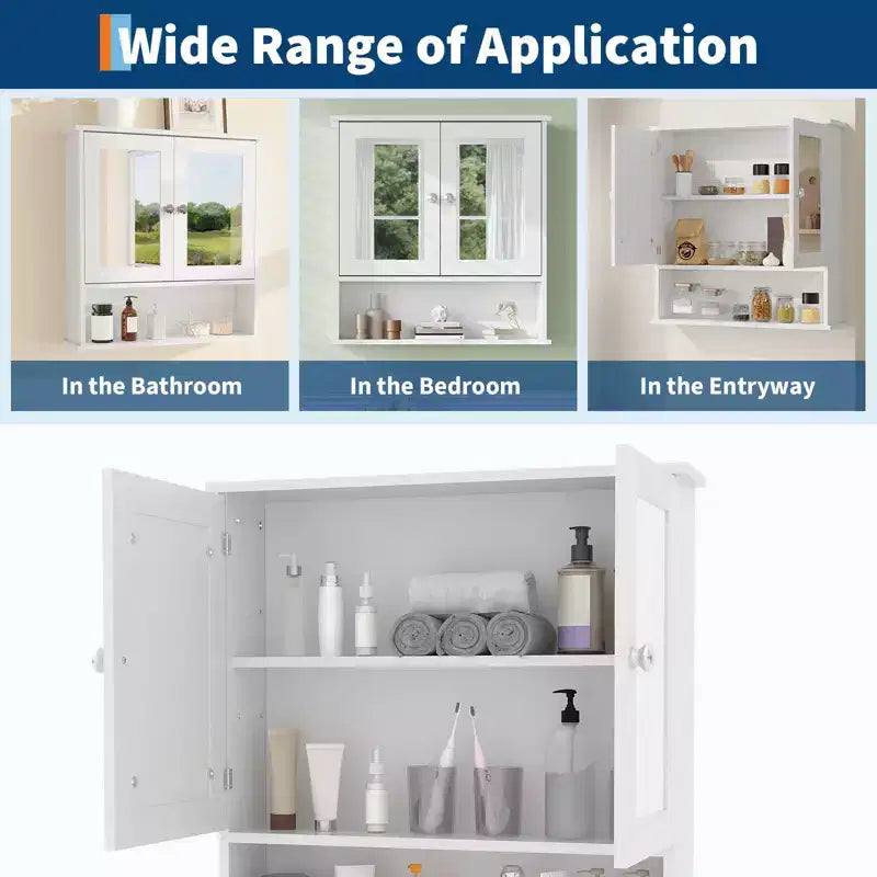 Wall Mount Mirror Medicine Cabinet, 22.2 Inch Bathroom Medicine Cabinet with Adjustable Shelf, Waterproof Cabinet for Bathroom Organization