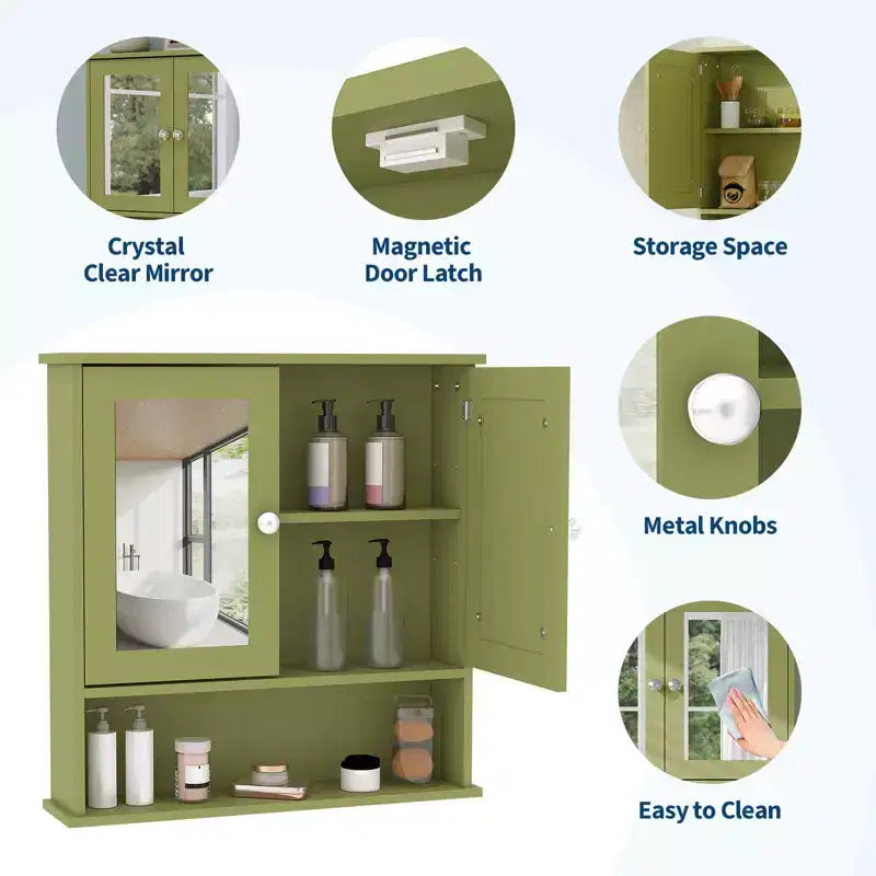 Wall Mount Mirror Medicine Cabinet, 22.2 Inch Bathroom Medicine Cabinet with Adjustable Shelf, Waterproof Cabinet for Bathroom Organization