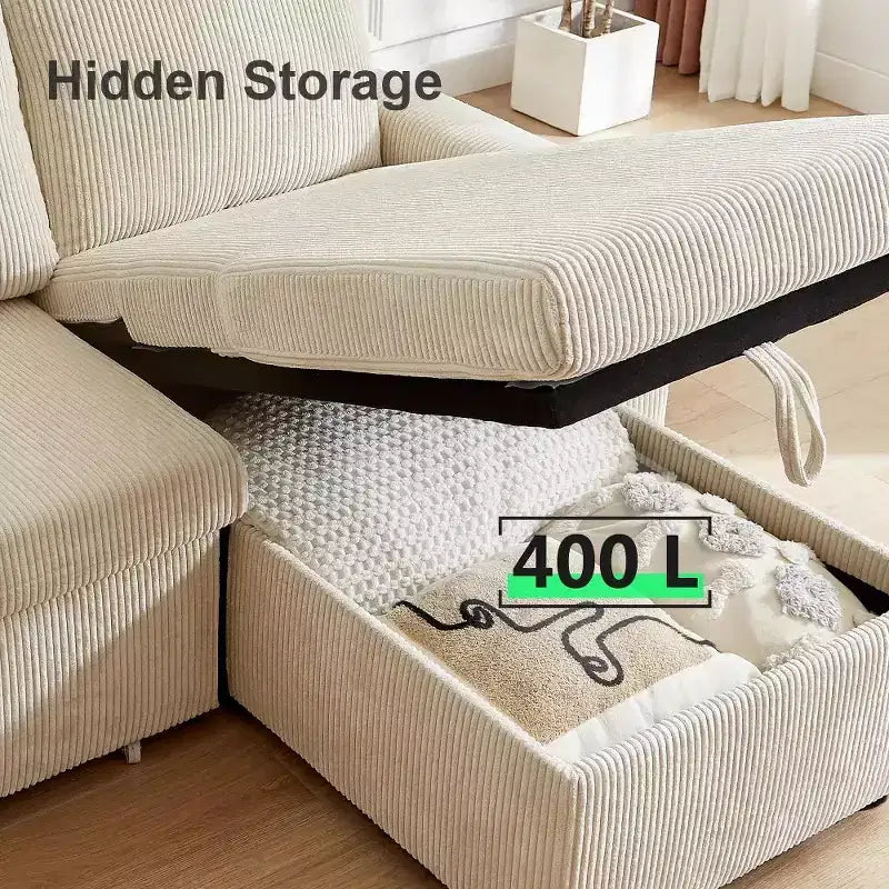 105-Inch Four-Seat Pull-Out Sofa Bed with Storage, Side Pockets, Adjustable Backrest, Convertible