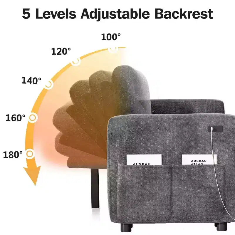 105-Inch Four-Seat Pull-Out Sofa Bed with Storage, Side Pockets, Adjustable Backrest, Convertible