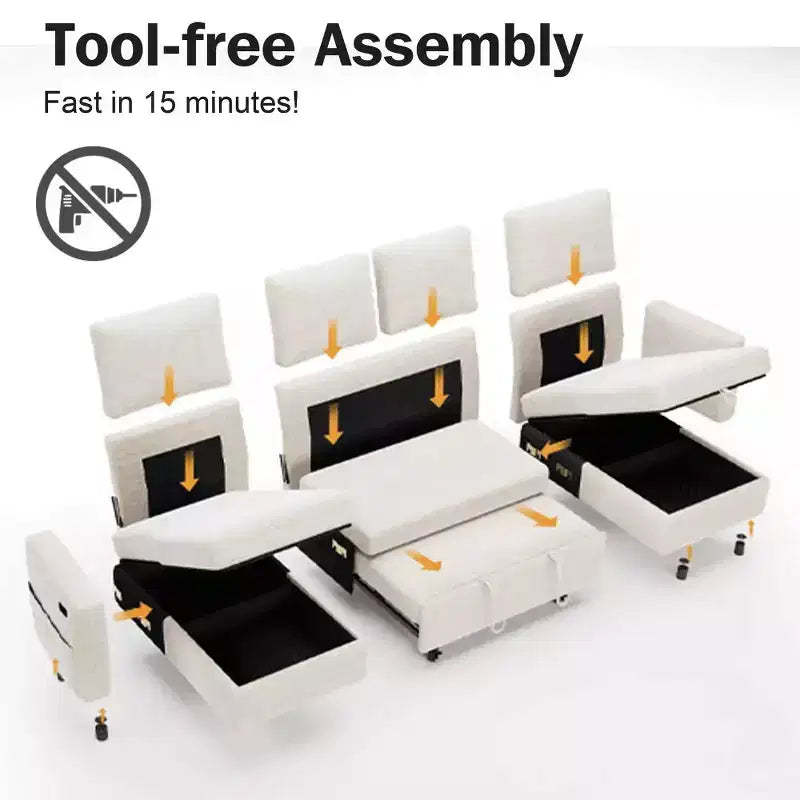 105-Inch Four-Seat Pull-Out Sofa Bed with Storage, Side Pockets, Adjustable Backrest, Convertible