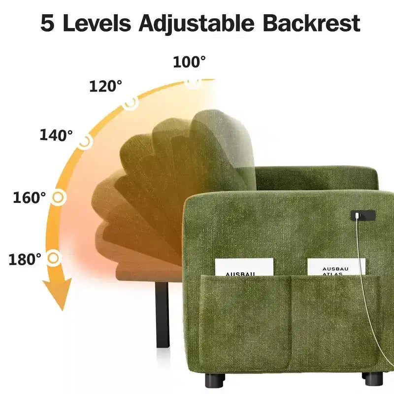 105-Inch Four-Seat Pull-Out Sofa Bed with Storage, Side Pockets, Adjustable Backrest, Convertible