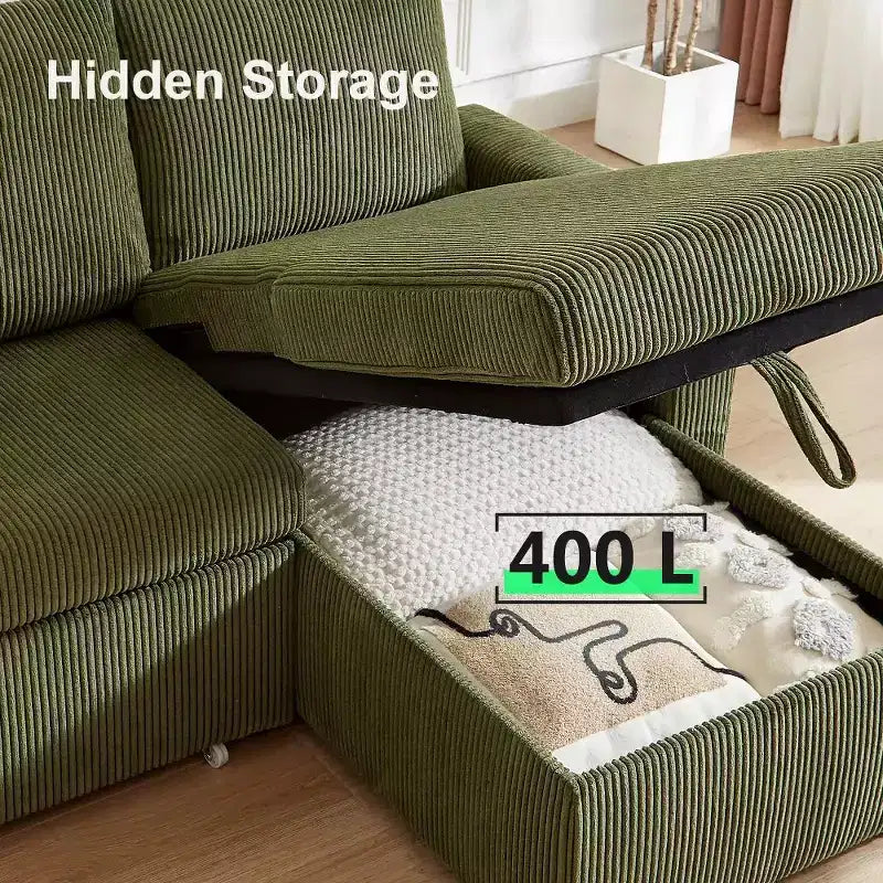105-Inch Four-Seat Pull-Out Sofa Bed with Storage, Side Pockets, Adjustable Backrest, Convertible