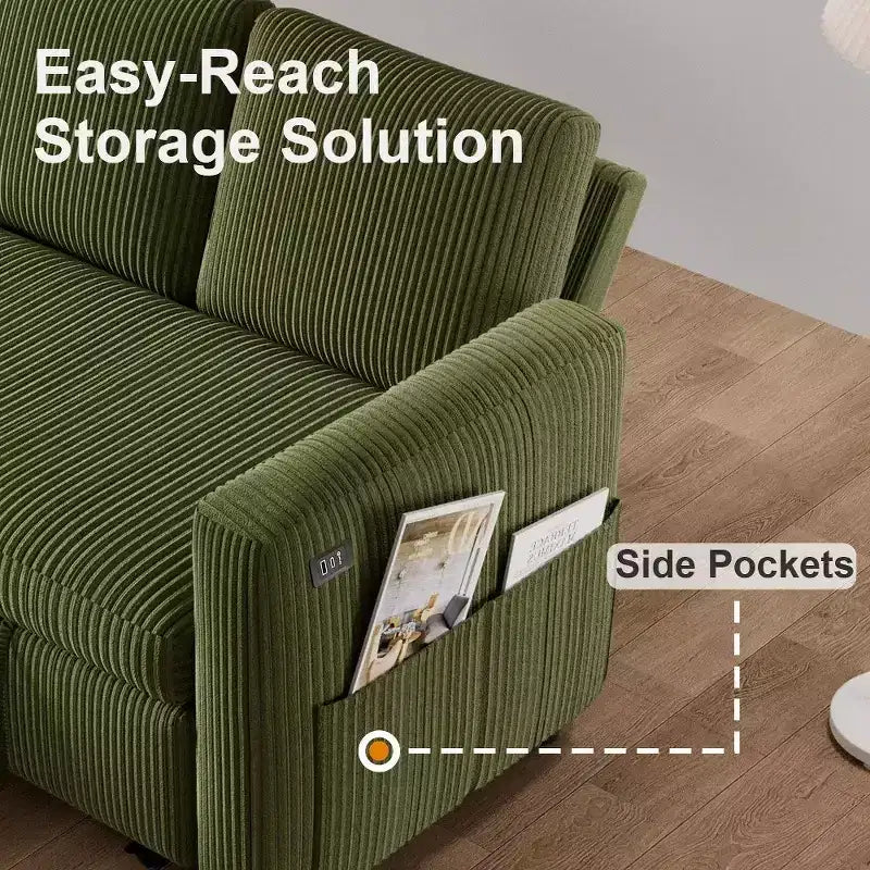 105-Inch Four-Seat Pull-Out Sofa Bed with Storage, Side Pockets, Adjustable Backrest, Convertible