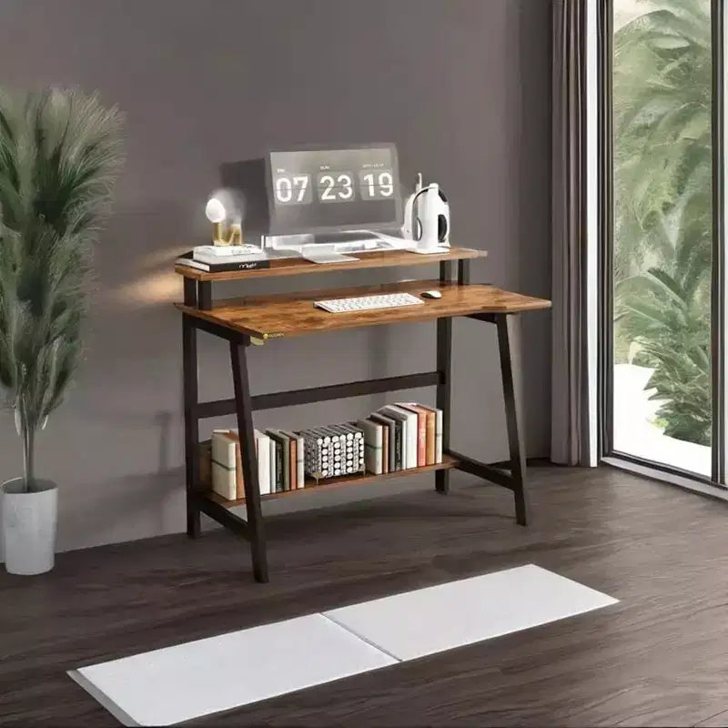 Computer Desk Desk Space Saving PC Laptop Table Office Table with Shelves 2-Tier Work Table with Monitor Stand Laptop Table for Small Rooms,Home