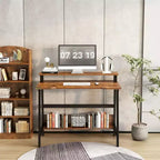 Computer Desk Desk Space Saving PC Laptop Table Office Table with Shelves 2-Tier Work Table with Monitor Stand Laptop Table for Small Rooms,Home