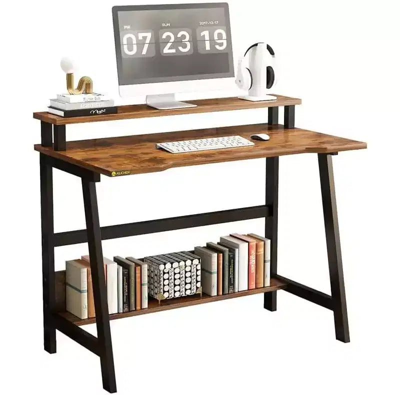 Computer Desk Desk Space Saving PC Laptop Table Office Table with Shelves 2-Tier Work Table with Monitor Stand Laptop Table for Small Rooms,Home