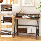 Computer Desk Desk Space Saving PC Laptop Table Office Table with Shelves 2-Tier Work Table with Monitor Stand Laptop Table for Small Rooms,Home
