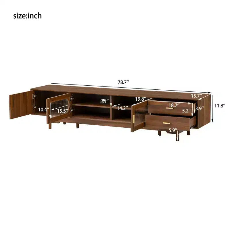 Modern Fluted TV Stand for TVs up to 85, 78 Wooden Entertainment Center with Storage Cabinet & 2 Drawers, TV Console Table for Living Room Bedroom