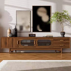 Modern Fluted TV Stand for TVs up to 85, 78 Wooden Entertainment Center with Storage Cabinet & 2 Drawers, TV Console Table for Living Room Bedroom