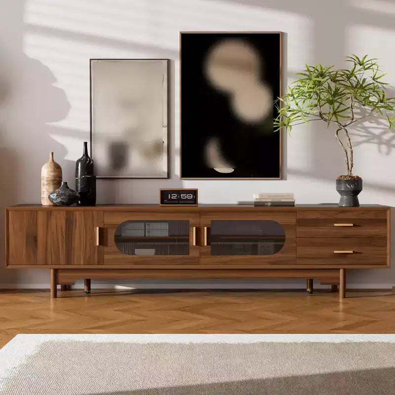 Modern Fluted TV Stand for TVs up to 85, 78 Wooden Entertainment Center with Storage Cabinet & 2 Drawers, TV Console Table for Living Room Bedroom