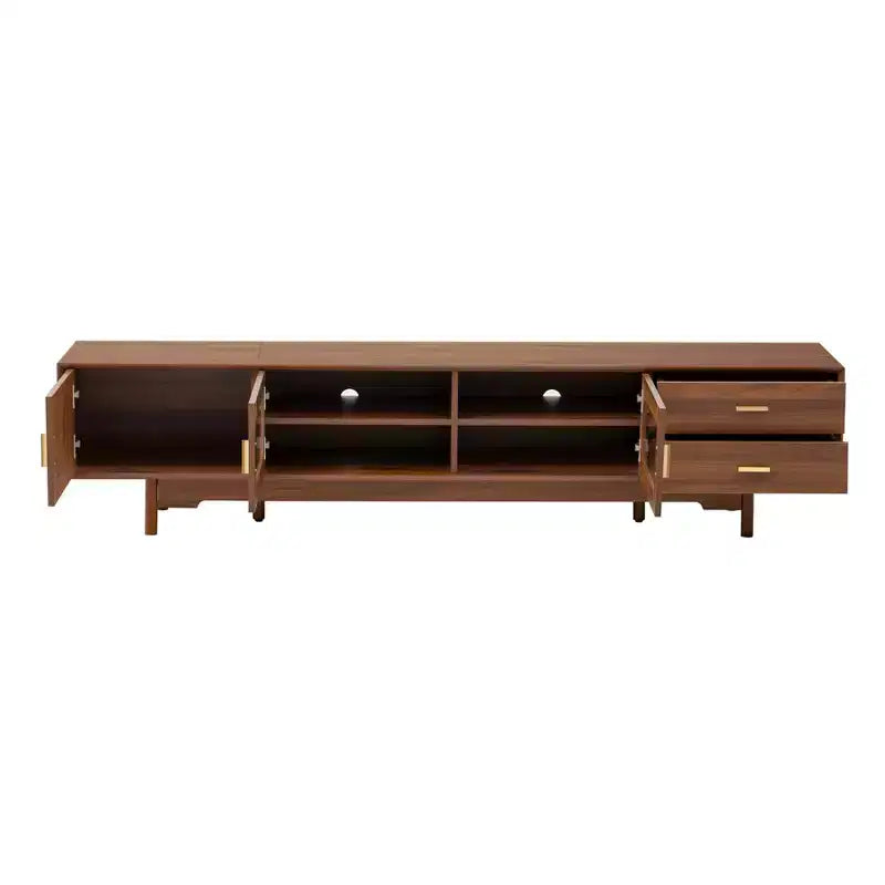 Modern Fluted TV Stand for TVs up to 85, 78 Wooden Entertainment Center with Storage Cabinet & 2 Drawers, TV Console Table for Living Room Bedroom