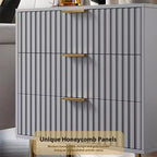 3 Drawer Dresser for Bedroom, 27W Wooden Chest of Drawers, Fluted Sofa Side Table Storage Cabinet, Dresser Narrow Nightstand for Living Room