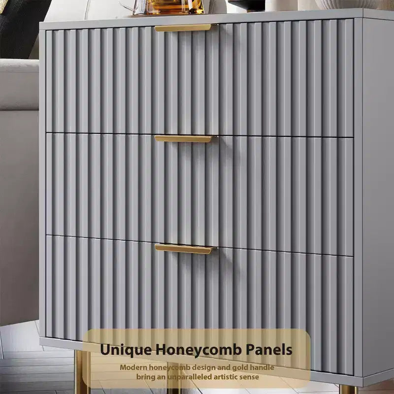 3 Drawer Dresser for Bedroom, 27W Wooden Chest of Drawers, Fluted Sofa Side Table Storage Cabinet, Dresser Narrow Nightstand for Living Room