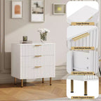 3 Drawer Dresser for Bedroom, 27W Wooden Chest of Drawers, Fluted Sofa Side Table Storage Cabinet, Dresser Narrow Nightstand for Living Room