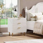 3 Drawer Dresser for Bedroom, 27W Wooden Chest of Drawers, Fluted Sofa Side Table Storage Cabinet, Dresser Narrow Nightstand for Living Room