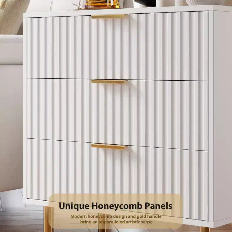 3 Drawer Dresser for Bedroom, 27W Wooden Chest of Drawers, Fluted Sofa Side Table Storage Cabinet, Dresser Narrow Nightstand for Living Room