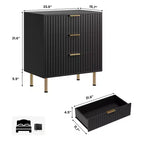 3 Drawer Dresser for Bedroom, 27W Wooden Chest of Drawers, Fluted Sofa Side Table Storage Cabinet, Dresser Narrow Nightstand for Living Room