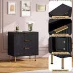 3 Drawer Dresser for Bedroom, 27W Wooden Chest of Drawers, Fluted Sofa Side Table Storage Cabinet, Dresser Narrow Nightstand for Living Room