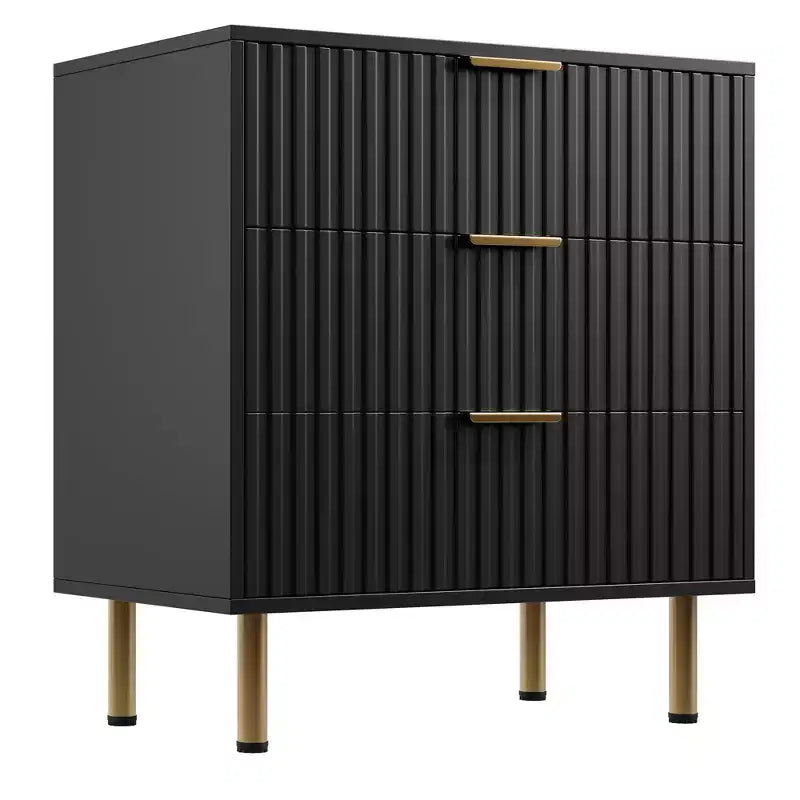 3 Drawer Dresser for Bedroom, 27W Wooden Chest of Drawers, Fluted Sofa Side Table Storage Cabinet, Dresser Narrow Nightstand for Living Room