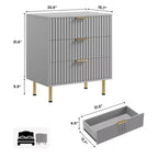 3 Drawer Dresser for Bedroom, 27W Wooden Chest of Drawers, Fluted Sofa Side Table Storage Cabinet, Dresser Narrow Nightstand for Living Room