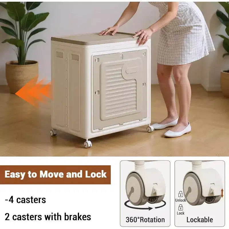 Rolling Laundry Hamper W/ Lid, 150L Large Capacity Clothes Hampers Plastic Collapsible Laundry Baskets W/ Wheels Foldable Sturdy Storage Boxes