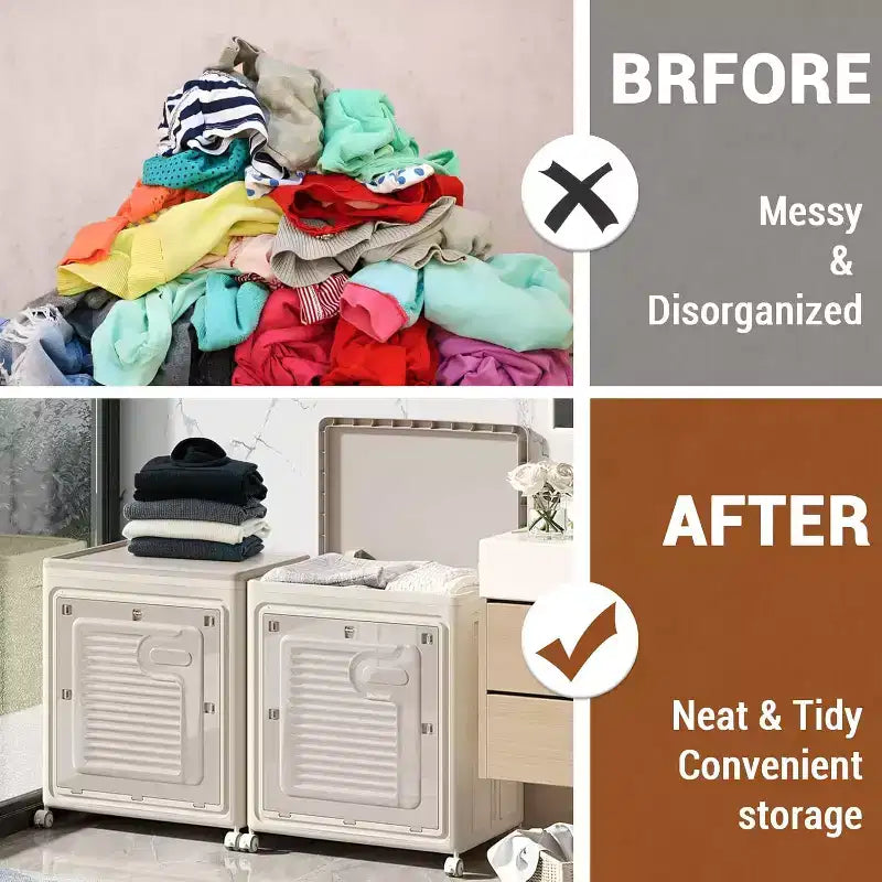 Rolling Laundry Hamper W/ Lid, 150L Large Capacity Clothes Hampers Plastic Collapsible Laundry Baskets W/ Wheels Foldable Sturdy Storage Boxes