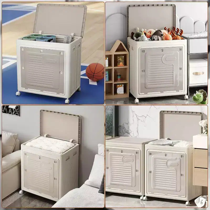 Rolling Laundry Hamper W/ Lid, 150L Large Capacity Clothes Hampers Plastic Collapsible Laundry Baskets W/ Wheels Foldable Sturdy Storage Boxes