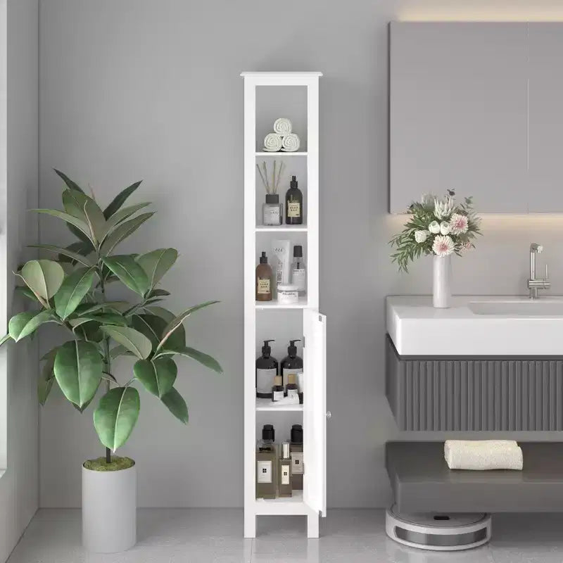66.92 Tall Bathroom Storage Cabinet with Adjustable Shelves,Slim 1 Doors Freestanding Cabinet with Anti-Tip, Open compartments, for Home Small Spaces