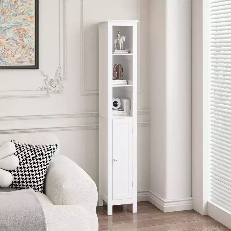 66.92 Tall Bathroom Storage Cabinet with Adjustable Shelves,Slim 1 Doors Freestanding Cabinet with Anti-Tip, Open compartments, for Home Small Spaces