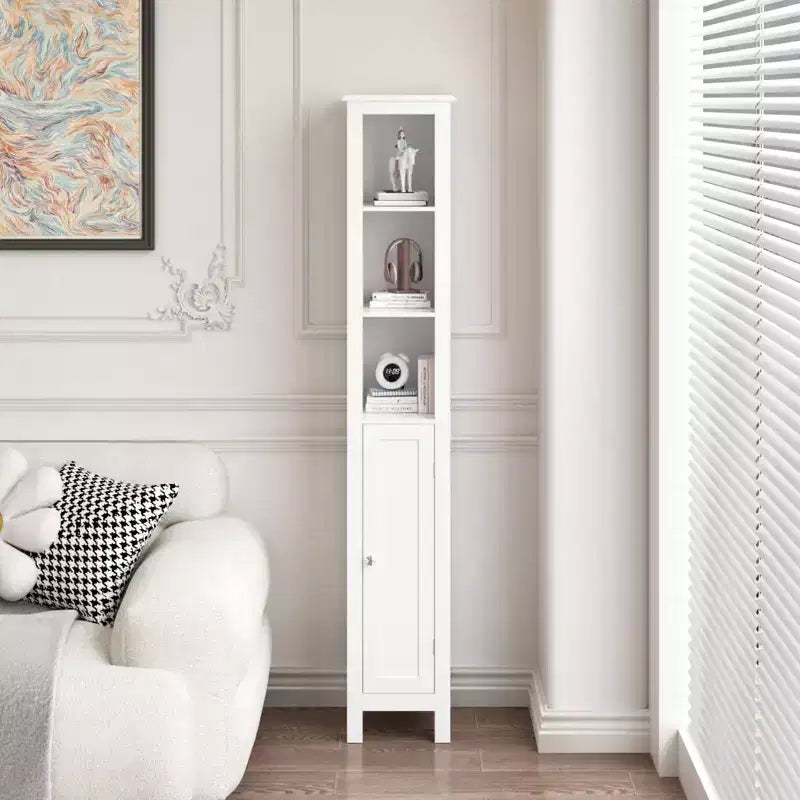 66.92 Tall Bathroom Storage Cabinet with Adjustable Shelves,Slim 1 Doors Freestanding Cabinet with Anti-Tip, Open compartments, for Home Small Spaces