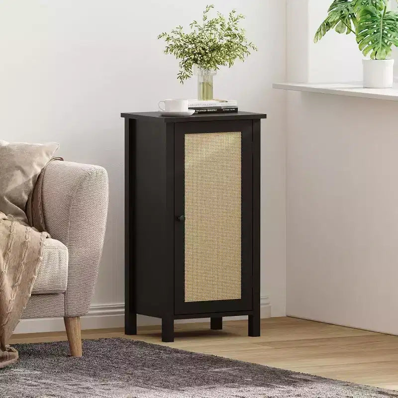 Farmhouse Nightstand,16 Inch Modern Boho Bedside Table with Large Drawer,Solid Wood Top & Metal Legs,End Table Accent Cabinet for Bedroom,Living Room