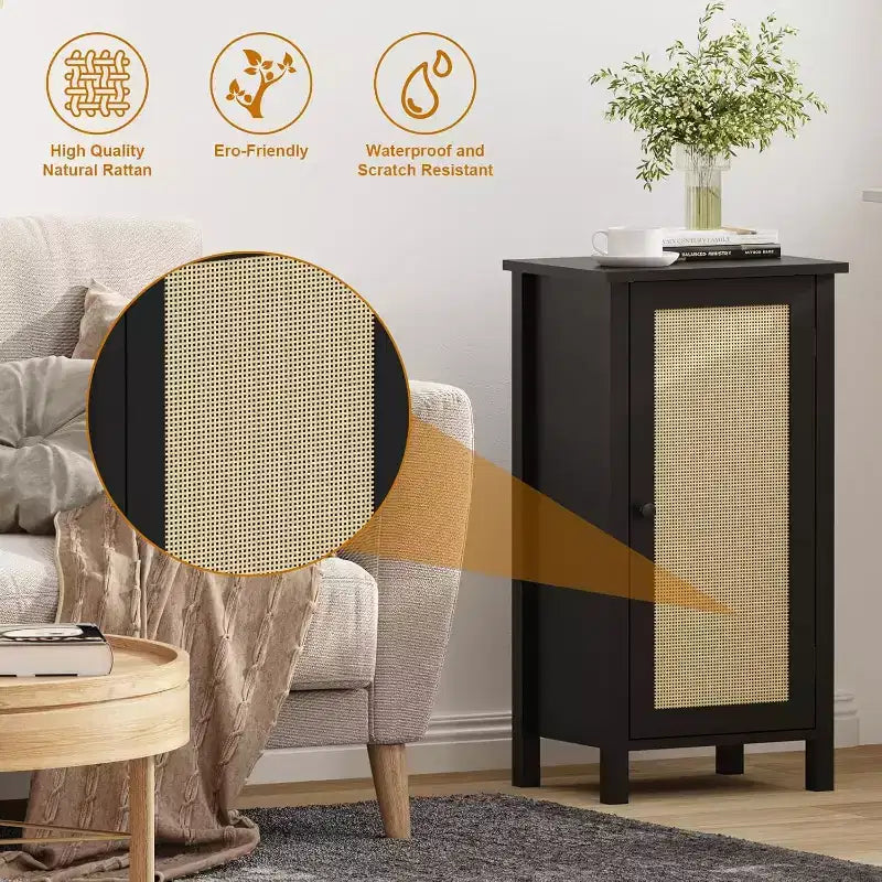 Farmhouse Nightstand,16 Inch Modern Boho Bedside Table with Large Drawer,Solid Wood Top & Metal Legs,End Table Accent Cabinet for Bedroom,Living Room