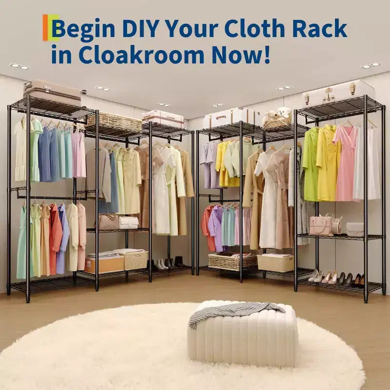 Heavy Duty Clothes Rack, 4 Hanging Rods, 1631 lbs Capacity, Freestanding Portable Closet Organizer, Black