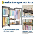 Heavy Duty Clothes Rack, 4 Hanging Rods, 1631 lbs Capacity, Freestanding Portable Closet Organizer, Black