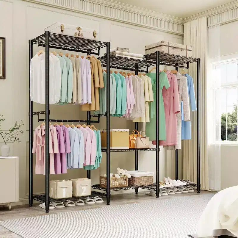 Heavy Duty Clothes Rack, 4 Hanging Rods, 1631 lbs Capacity, Freestanding Portable Closet Organizer, Black