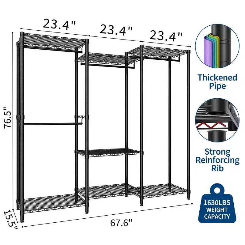 Heavy Duty Clothes Rack, 4 Hanging Rods, 1631 lbs Capacity, Freestanding Portable Closet Organizer, Black