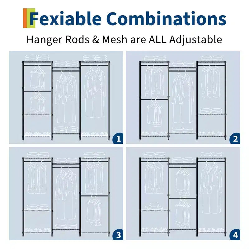 Heavy Duty Clothes Rack, 4 Hanging Rods, 1631 lbs Capacity, Freestanding Portable Closet Organizer, Black