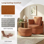 360 Swivel Accent Chair with Half Moon Storage Ottoman 3 Removable Pillows, Office White/Terracotta