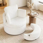 360 Swivel Accent Chair with Half Moon Storage Ottoman 3 Removable Pillows, Office White/Terracotta