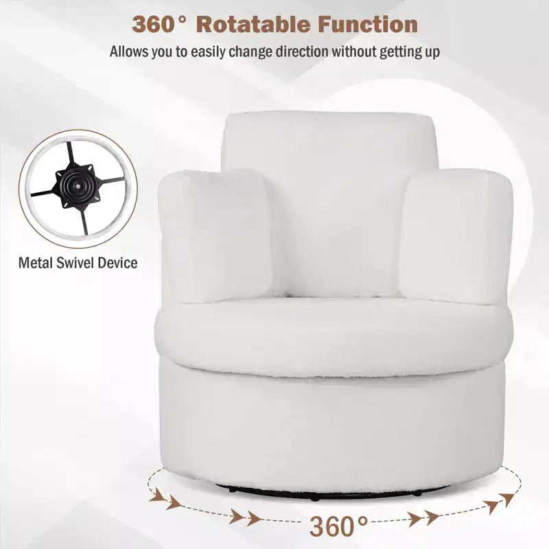 360 Swivel Accent Chair with Half Moon Storage Ottoman 3 Removable Pillows, Office White/Terracotta