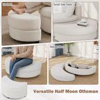 360 Swivel Accent Chair with Half Moon Storage Ottoman 3 Removable Pillows, Office White/Terracotta