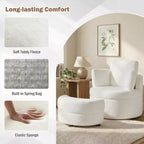 360 Swivel Accent Chair with Half Moon Storage Ottoman 3 Removable Pillows, Office White/Terracotta